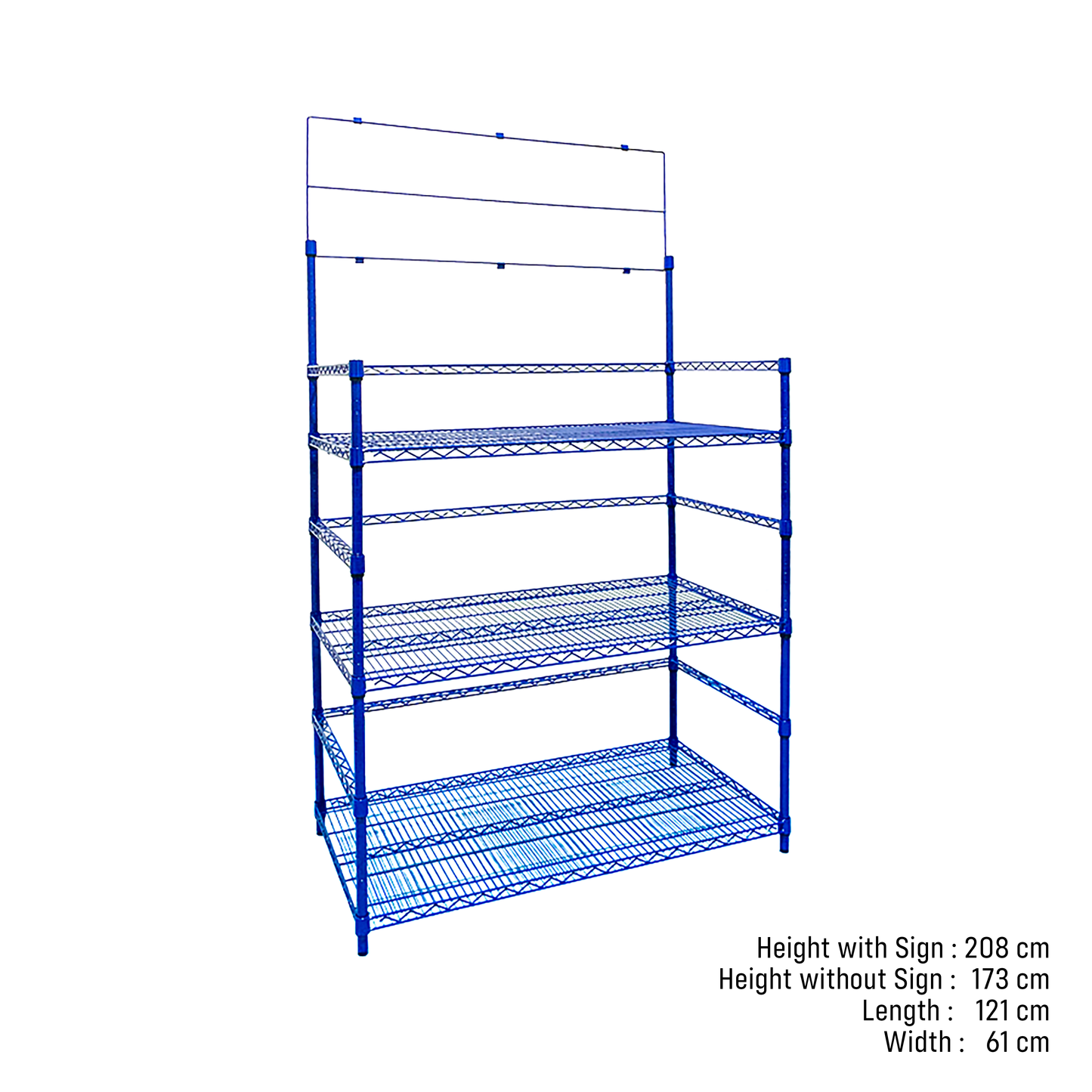 Shelving Rack for Water Bottles, 3 Tiers with Sign Holder, Metal, Blue
