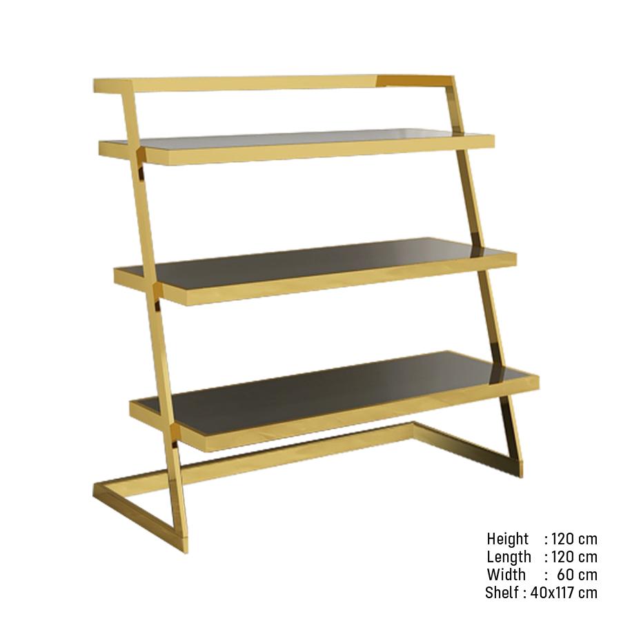 Display Stand, Stainless Steel with 3 Black MDF Shelves