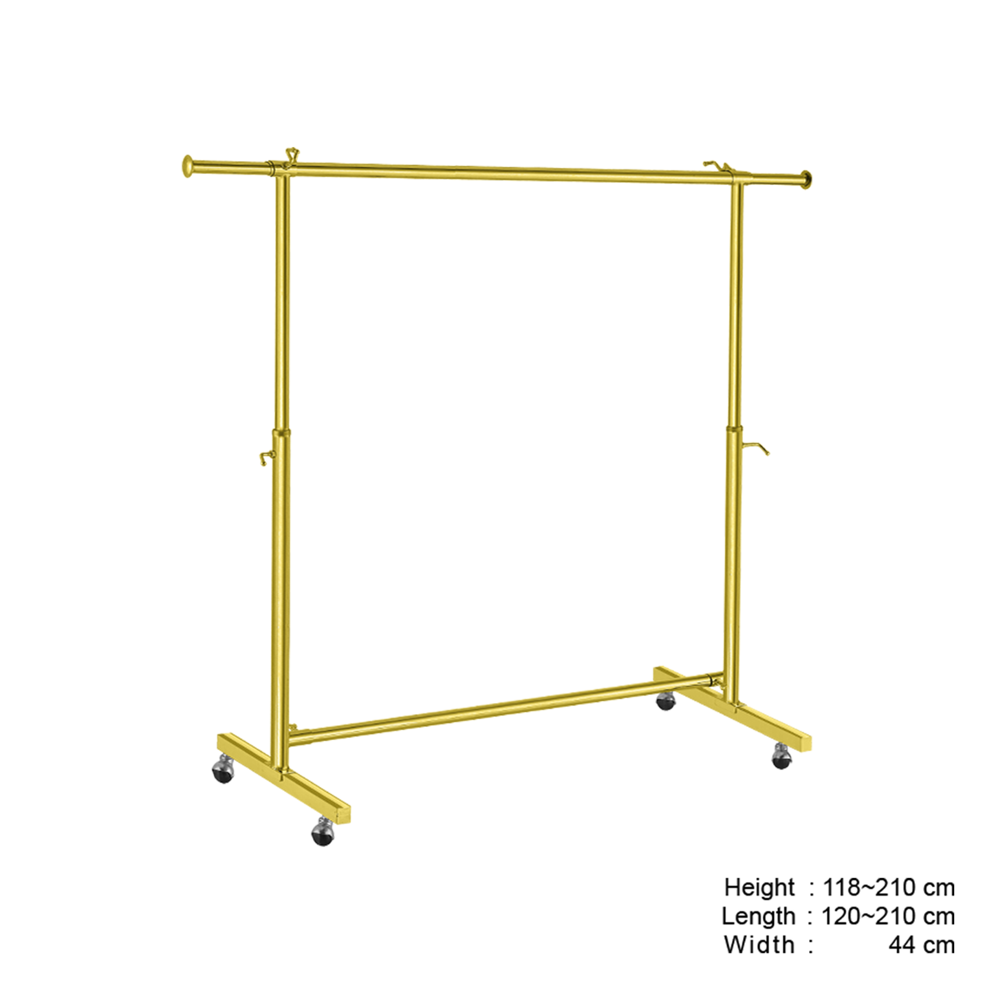 Clothes Rack Stand, Single Rail, Adjustable, Full Chrome, with Wheels