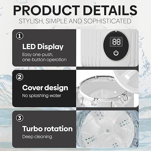 Mini Portable Washing Machine 1.2L, Digital Timer