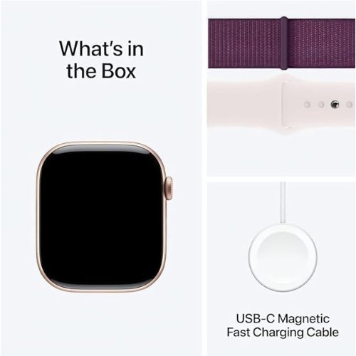 Smartwatch with USB-C magnetic fast charging cable on a white background