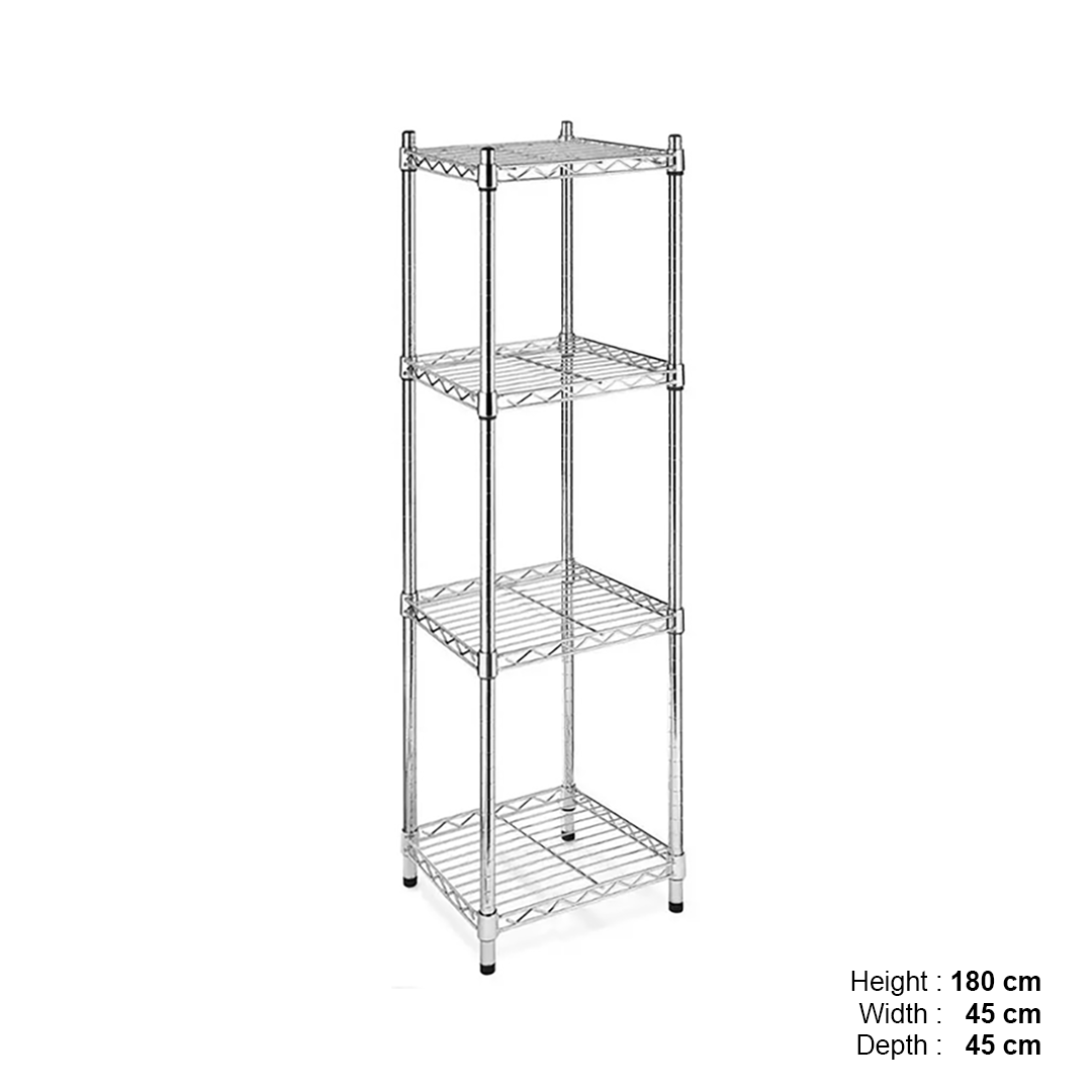 Whitmor Supreme 4 Tier Adjustable Shelves and Leveling Feet, Chrome