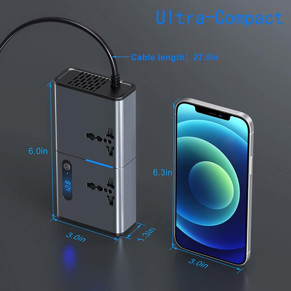 Ultra-compact power adapter with smartphone for size comparison on a dark background