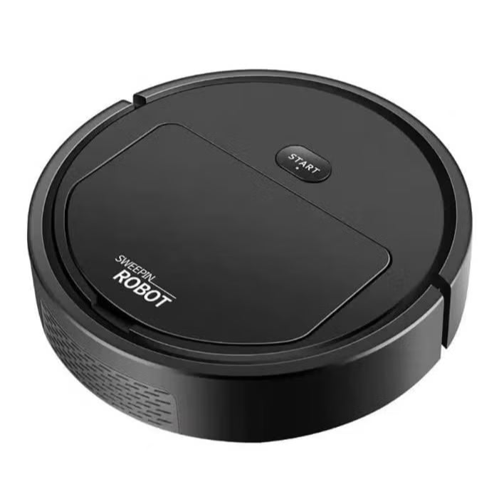 Black robot vacuum cleaner on a white background