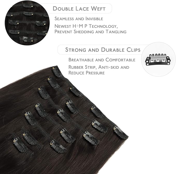 Human Hair Extensions, 16 Inch 120g 7pcs Dark