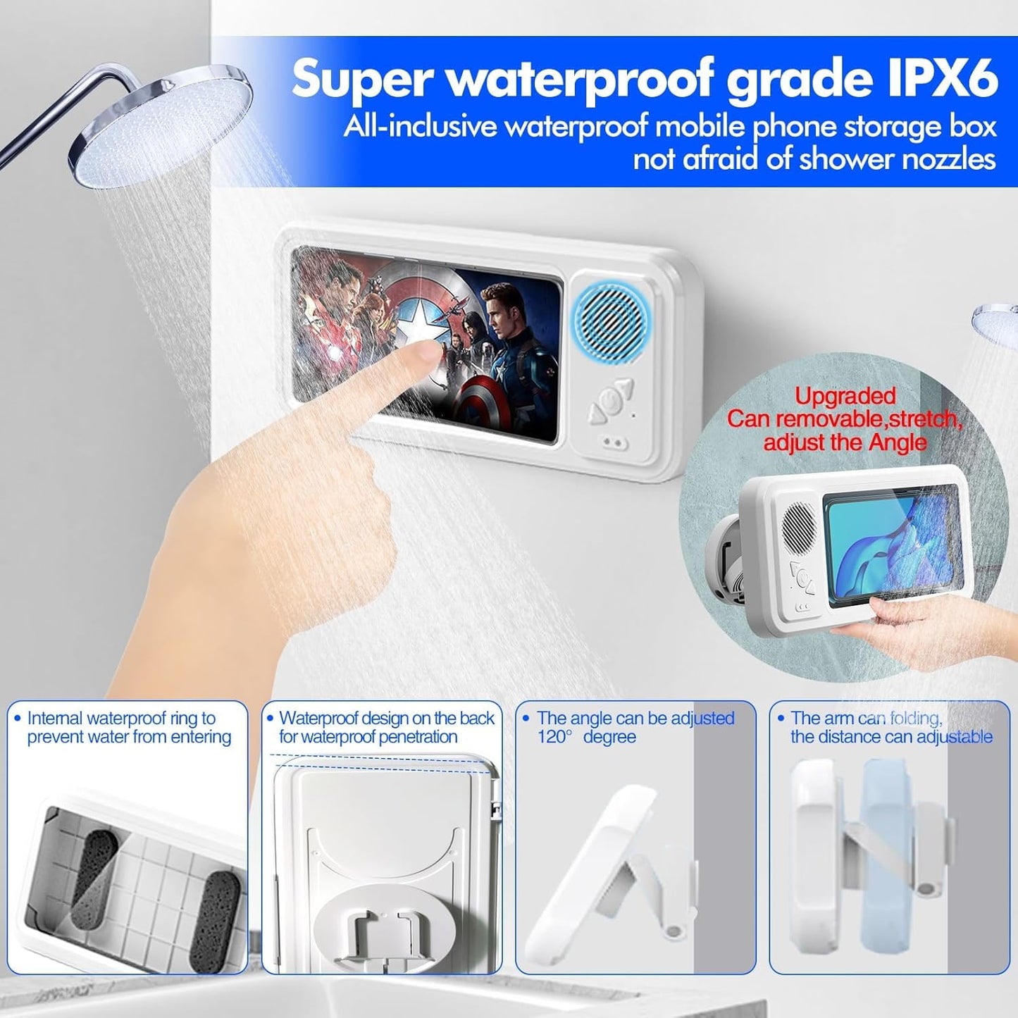 Shower Phone Holder with Wireless Bluetooth Speaker