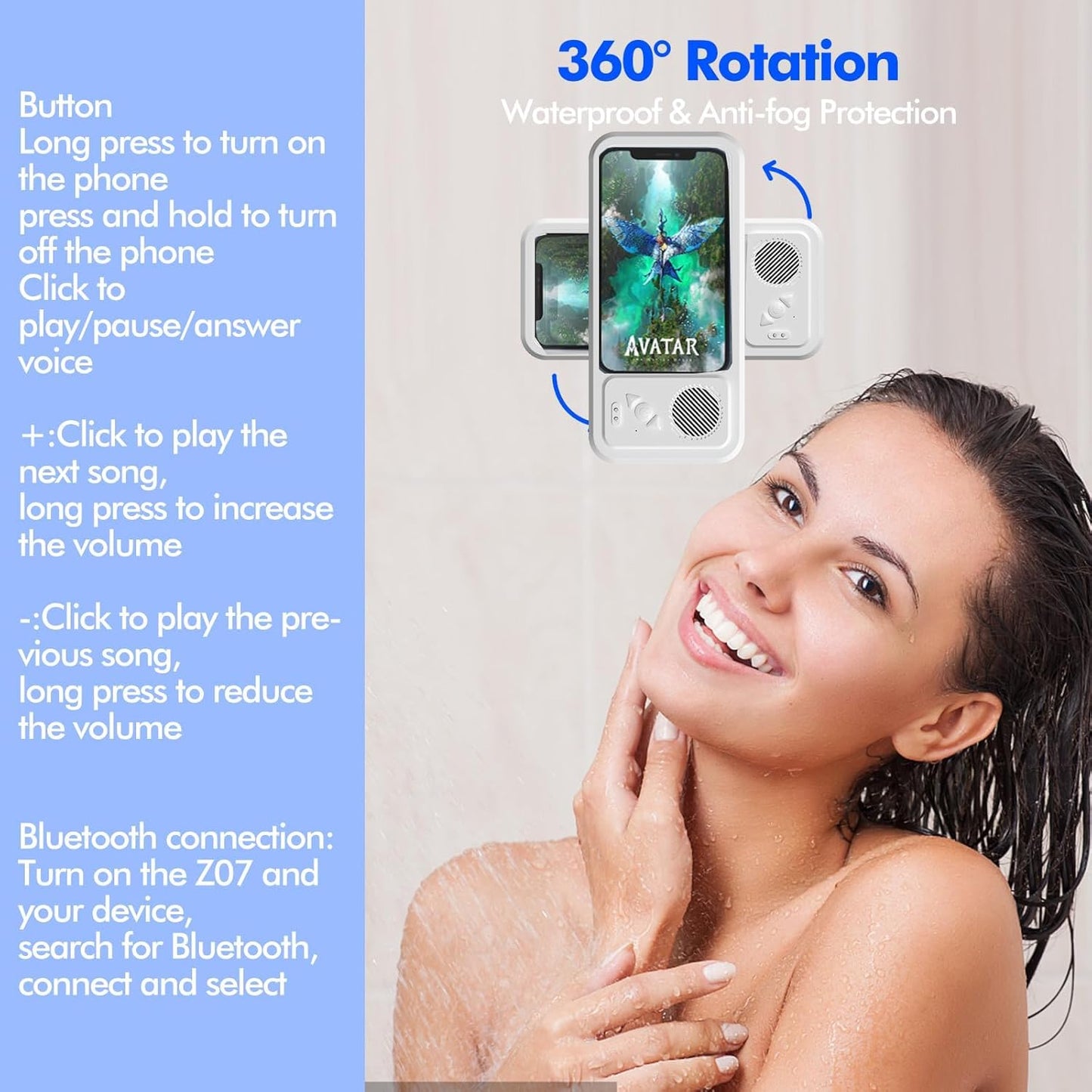 Shower Phone Holder with Wireless Bluetooth Speaker