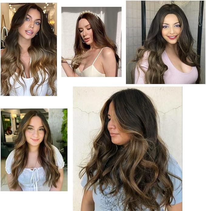 Brown Wig for Women, Long Wavy Ombre Wig